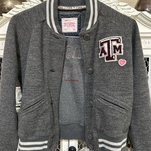 VICTORIA'S SECRET GRAY Wool JACKET PINK VARSITY BOMBER Texas ATM Alumni Sz Med